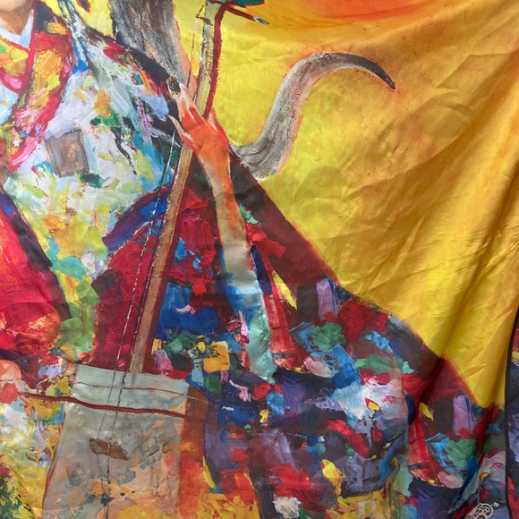 100% Silk Scarf Made in Mongolia Abstract Portrait Woman Watercolor Art to Wear - Picture 6 of 8